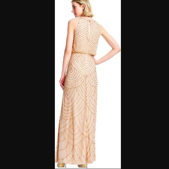 NWT Adrianna Papell Champagne Art Deco Beaded Gown, size 12 - Picture 2 of 10